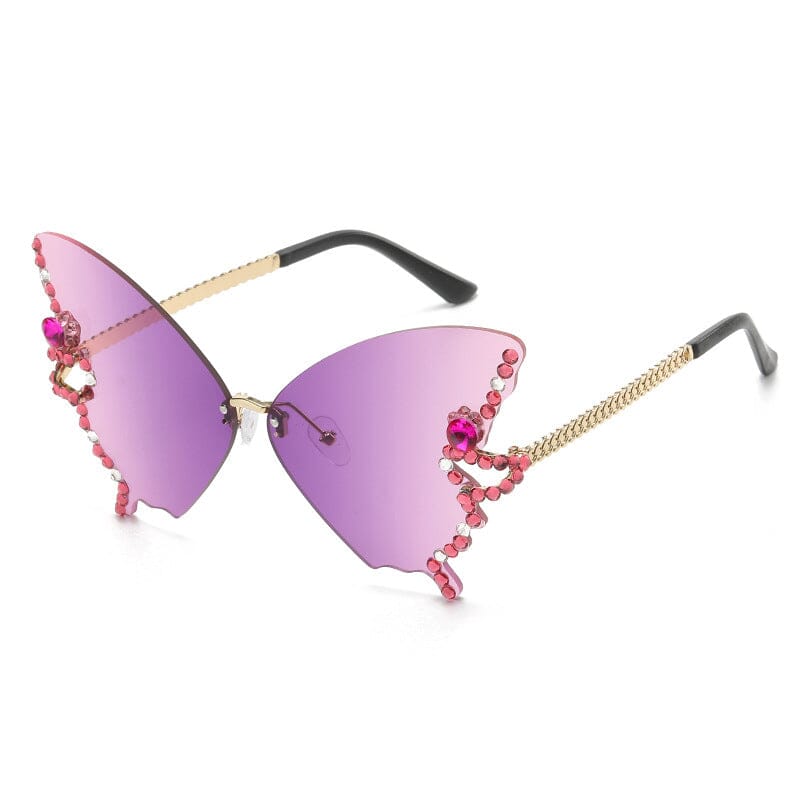 Lunettes de Soleil en Forme de Papillon en Diamant