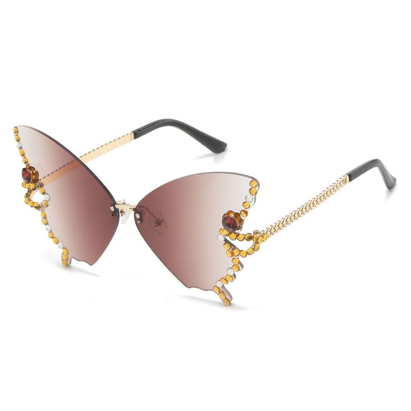 Lunettes de Soleil en Forme de Papillon en Diamant