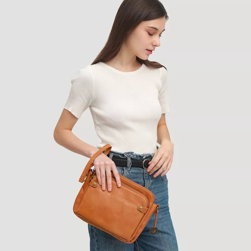 Élégant sac à bandoulière en cuir à trois couches