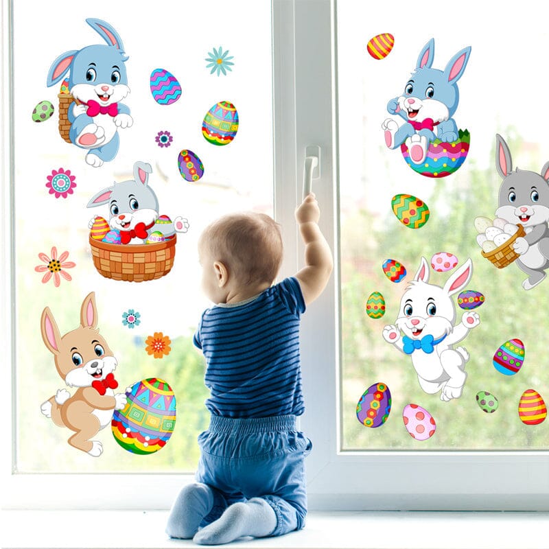 Sticker mural oeuf de lapin de pâques, 2 feuilles