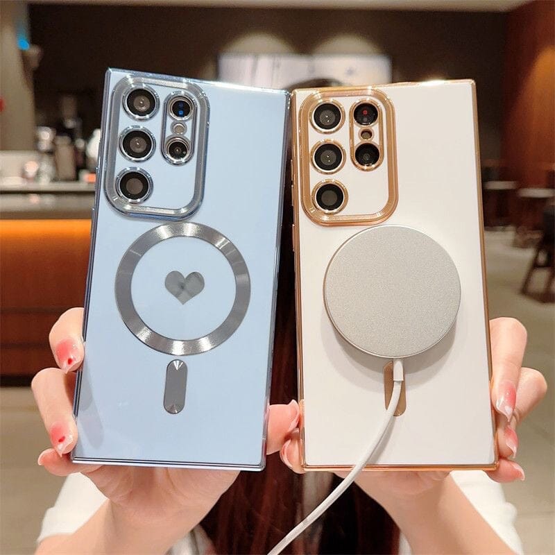 Coque de téléphone magnétique plaquée coeur d'amour pour Samsung