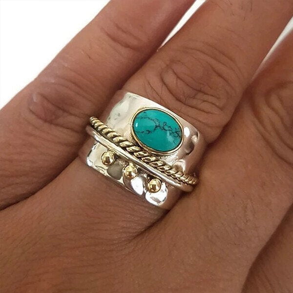 Bague large turquoise en argent sterling