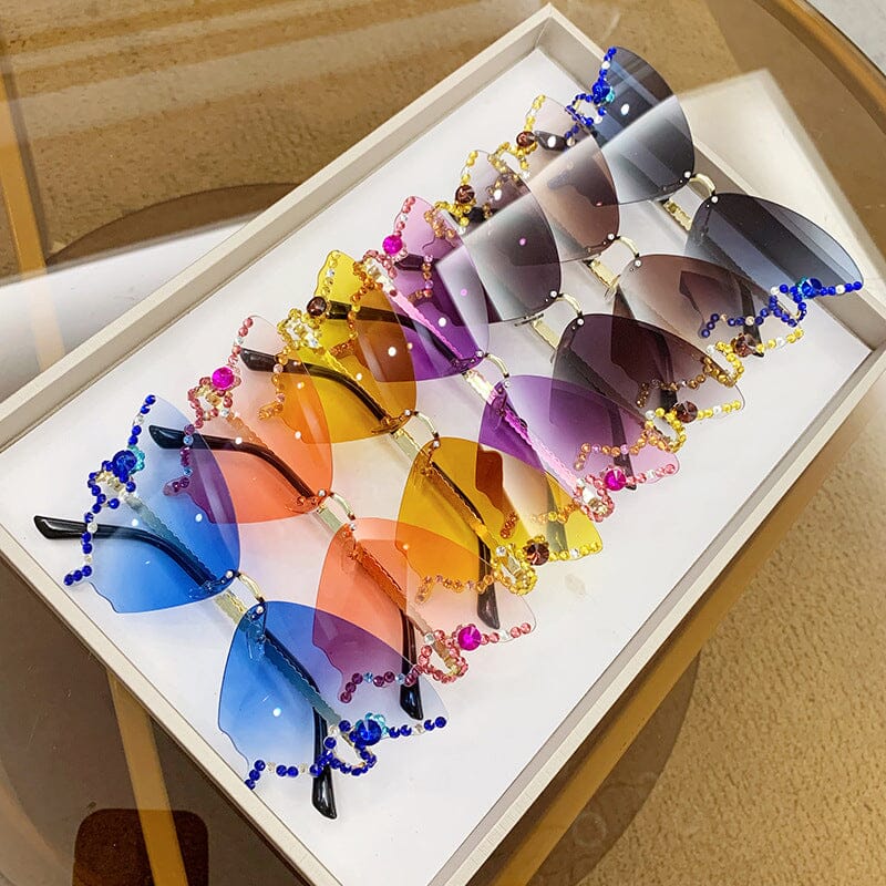 Lunettes de Soleil en Forme de Papillon en Diamant