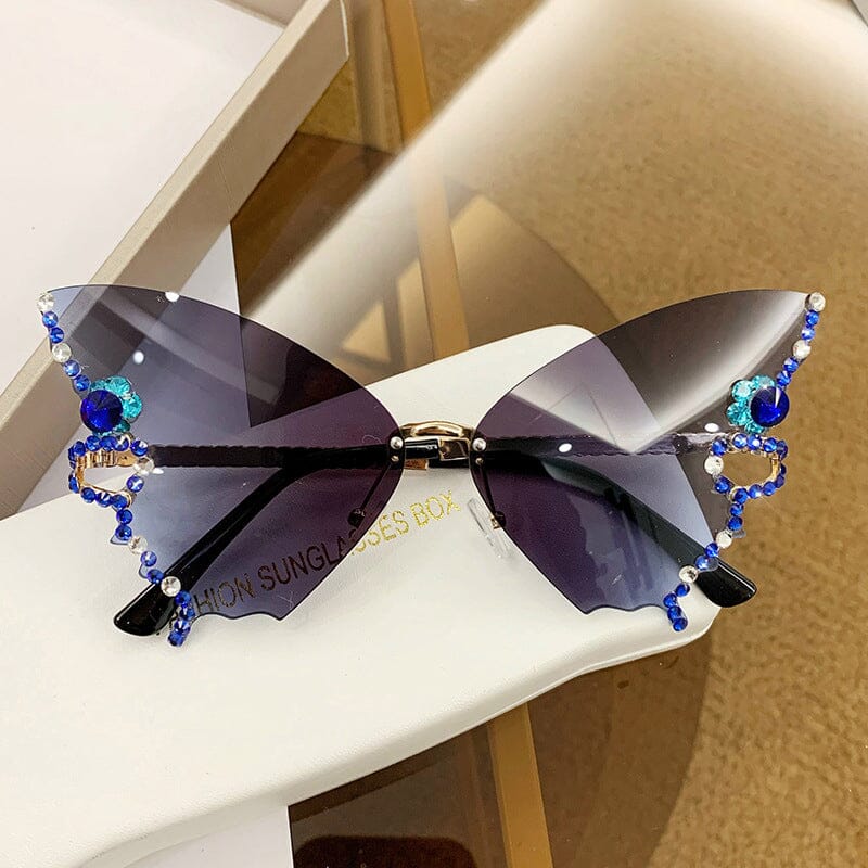 Lunettes de Soleil en Forme de Papillon en Diamant