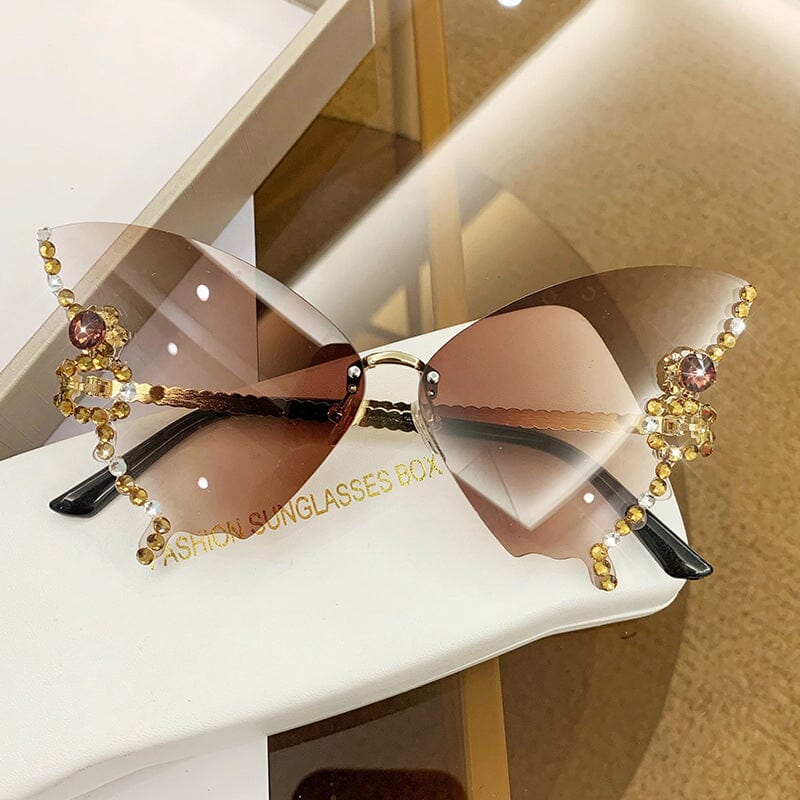 Lunettes de Soleil en Forme de Papillon en Diamant