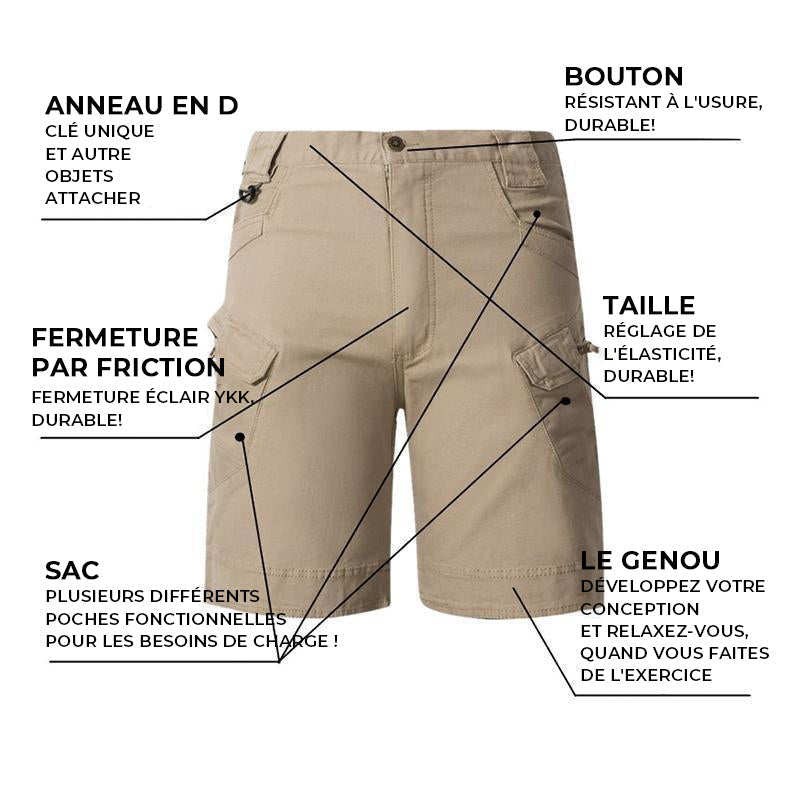 Short Tactique Imperméable Multi-poches pour Homme