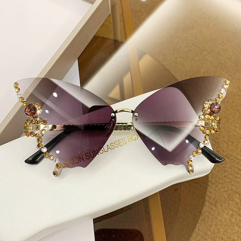 Lunettes de Soleil en Forme de Papillon en Diamant