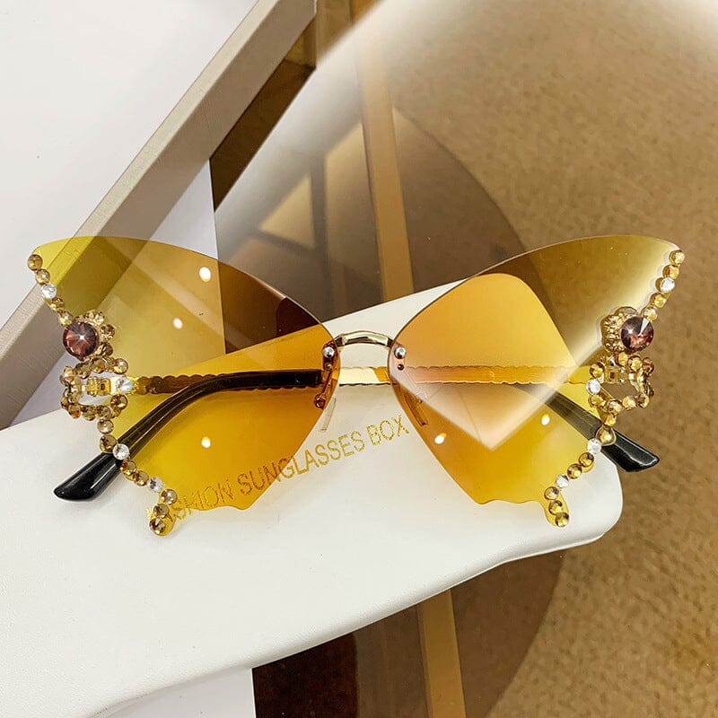 Lunettes de Soleil en Forme de Papillon en Diamant