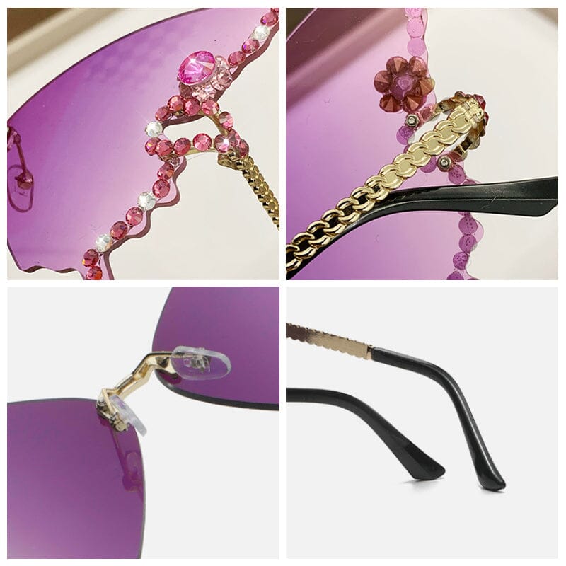 Lunettes de Soleil en Forme de Papillon en Diamant