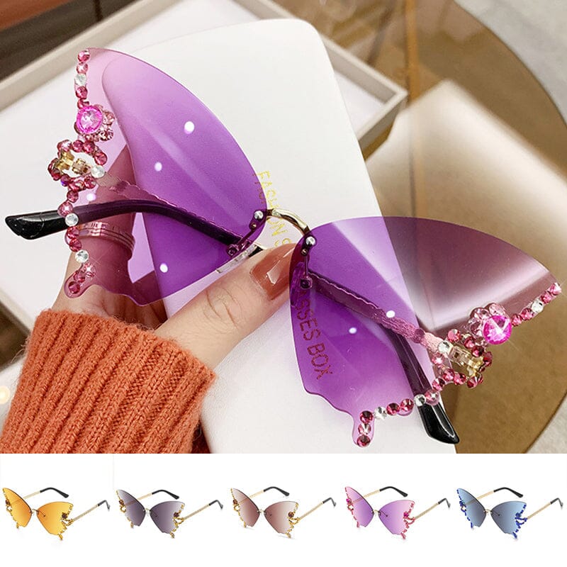 Lunettes de Soleil en Forme de Papillon en Diamant